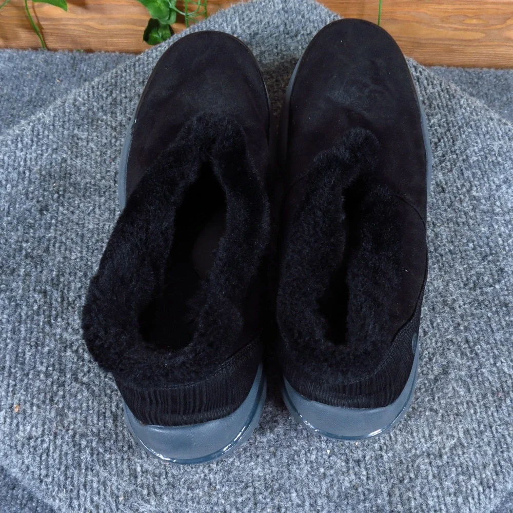 Bzees Lovable Women Slip On Shoes 8.5M Walking Comfort Black Faux Fur Trim